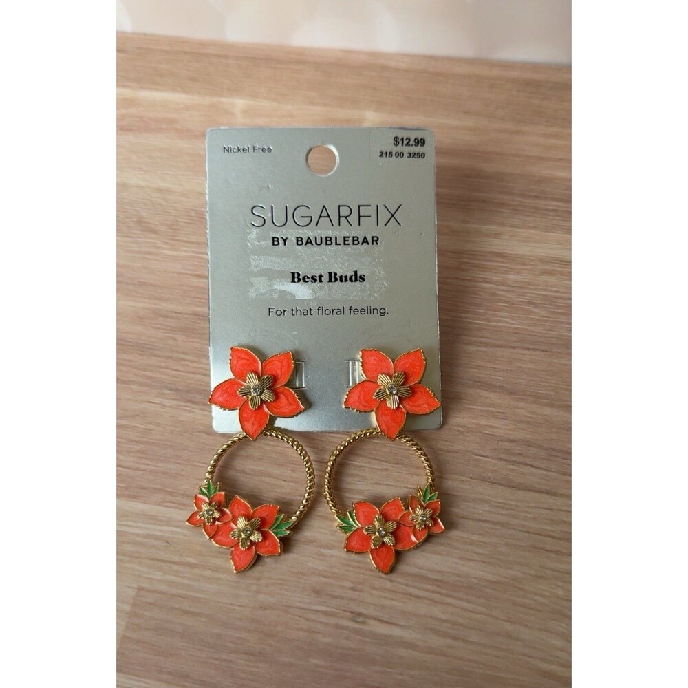 Orange Floral Hoop Earrings | SUGARFIX